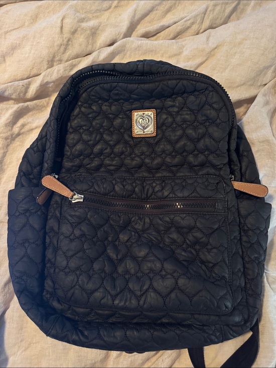 Brighton Handbags - Kingston “Heart to Heart” Quilted Black Backpack with Heart-Stitch Detail